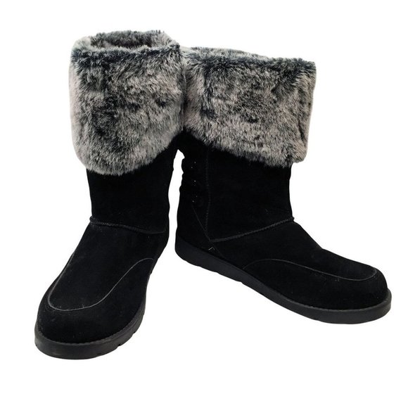 Rampage Womens Aligner Winter Snow Boots Black Mid Calf Lace Up Faux Fur 9.5 - Picture 2 of 10
